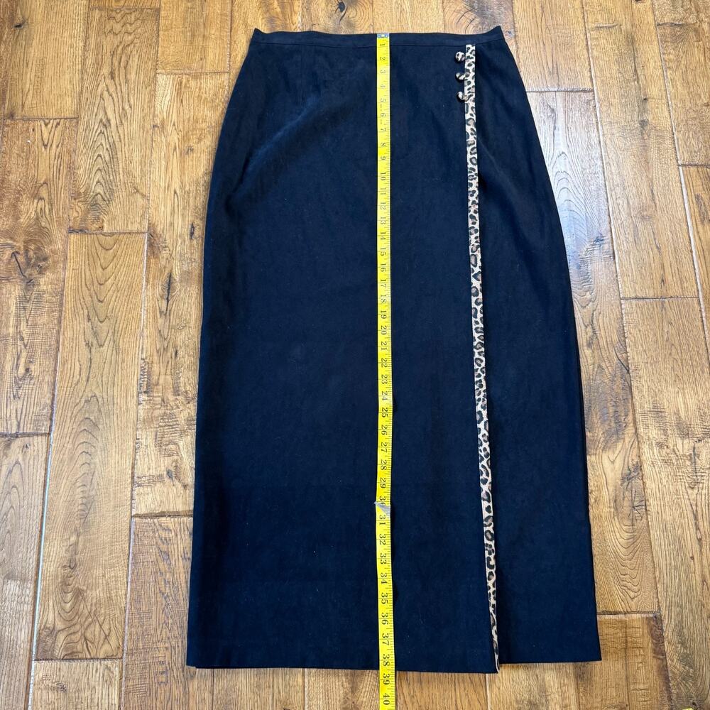 VTG Stonebridge Black Long Straight Skirt Leopard Accent Stripe Womens Sz 16 - Picture 5 of 6